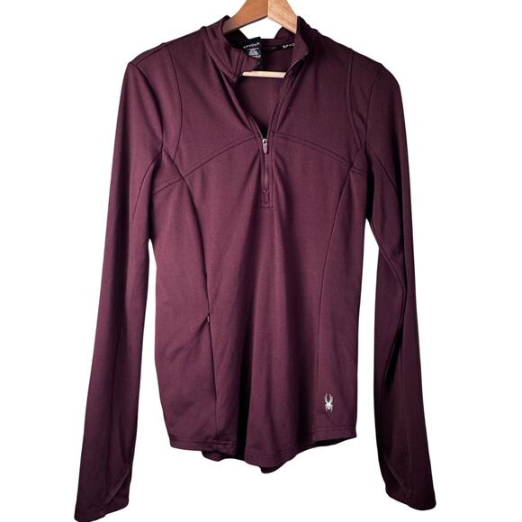 Spyder Active Burgundy Half Zip Pullover Medium Thumbholes & Pocket - Picture 1 of 4
